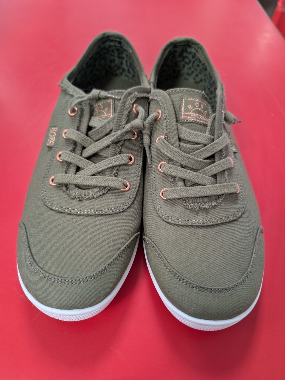 NWT Bobs from Skechers Women's Olive Canvas Lace-Up Sneakers